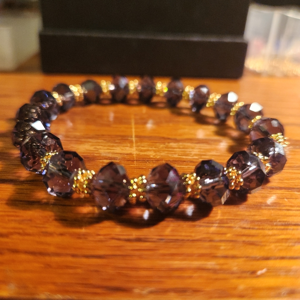 Stunning Amethyst/Cateye/Crystal 3pc Set Bracelet with Gold Accents - Picture 5 of 5